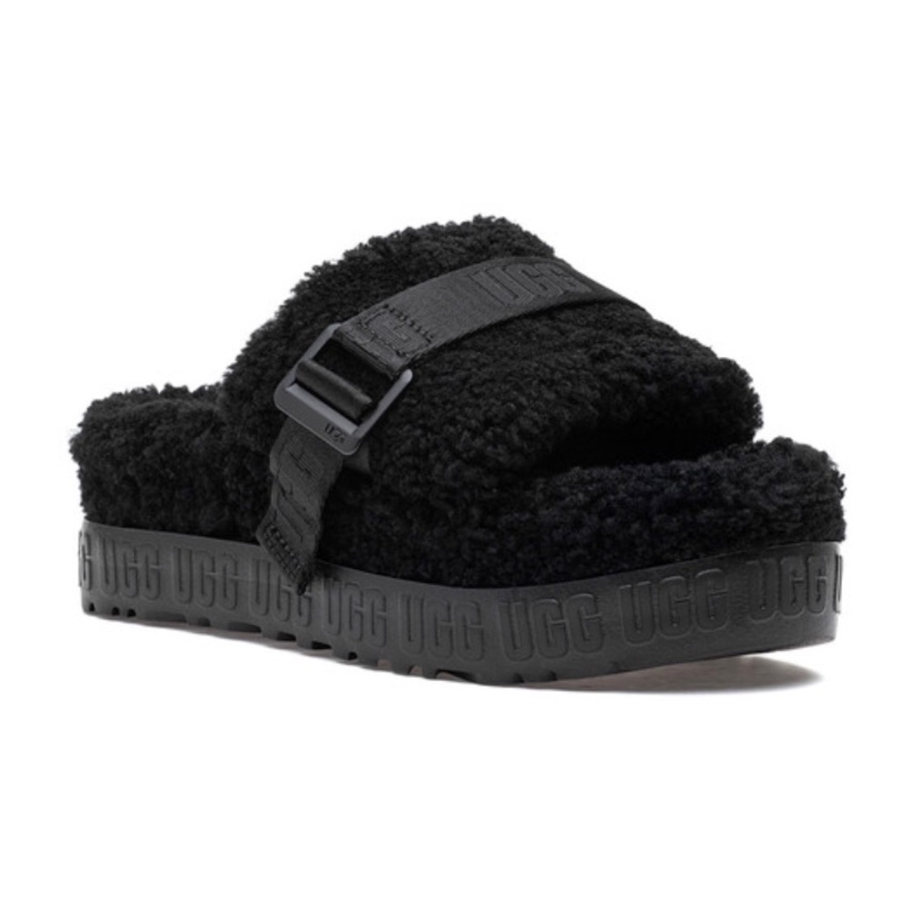 UGG Women's Black FLUFFITA Platform Slide Slippers Sandals 9